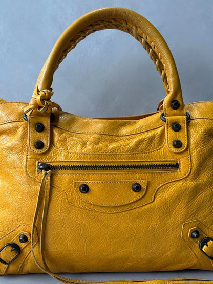 Balenciaga City Town Yellow Crossbody Lambskin Bag