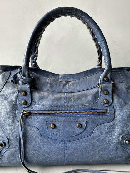 Balenciaga City Part Time Navy Lambskin Bag