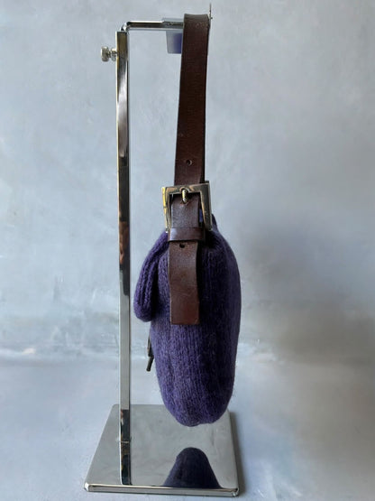 Fendi Wool Knit Wood Baguette Bag