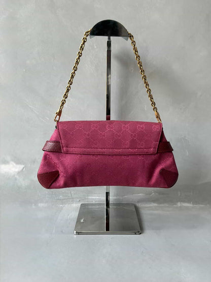 Gucci Pink Monogram Horsebit Chain Clutch/Shoulder Bag