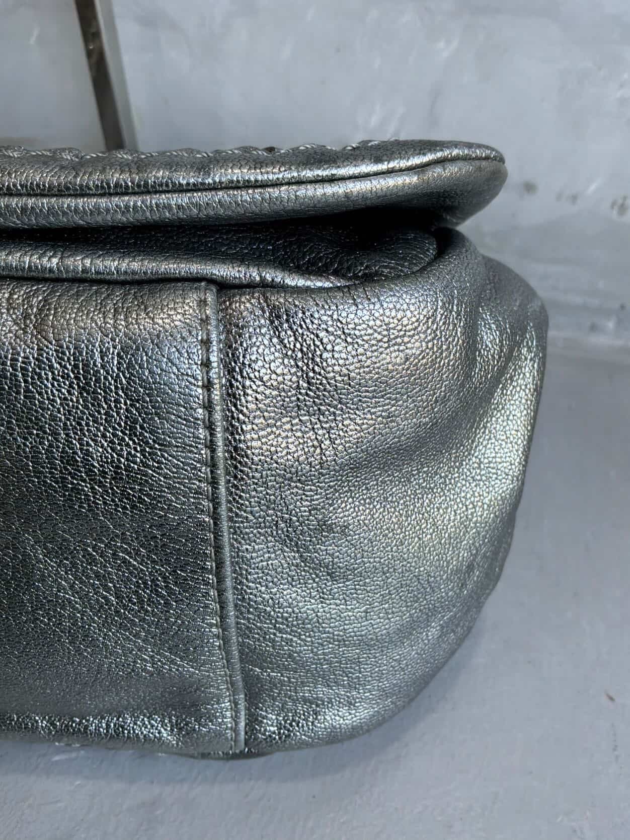Chanel Metallic Silver Accordion Flap Shoulder Bag