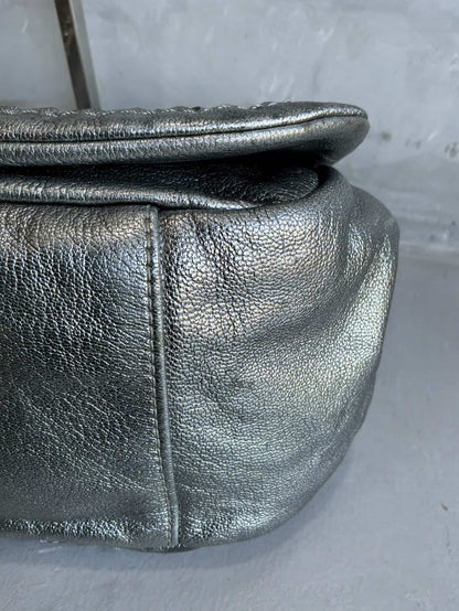 Chanel Metallic Silver Accordion Flap Shoulder Bag