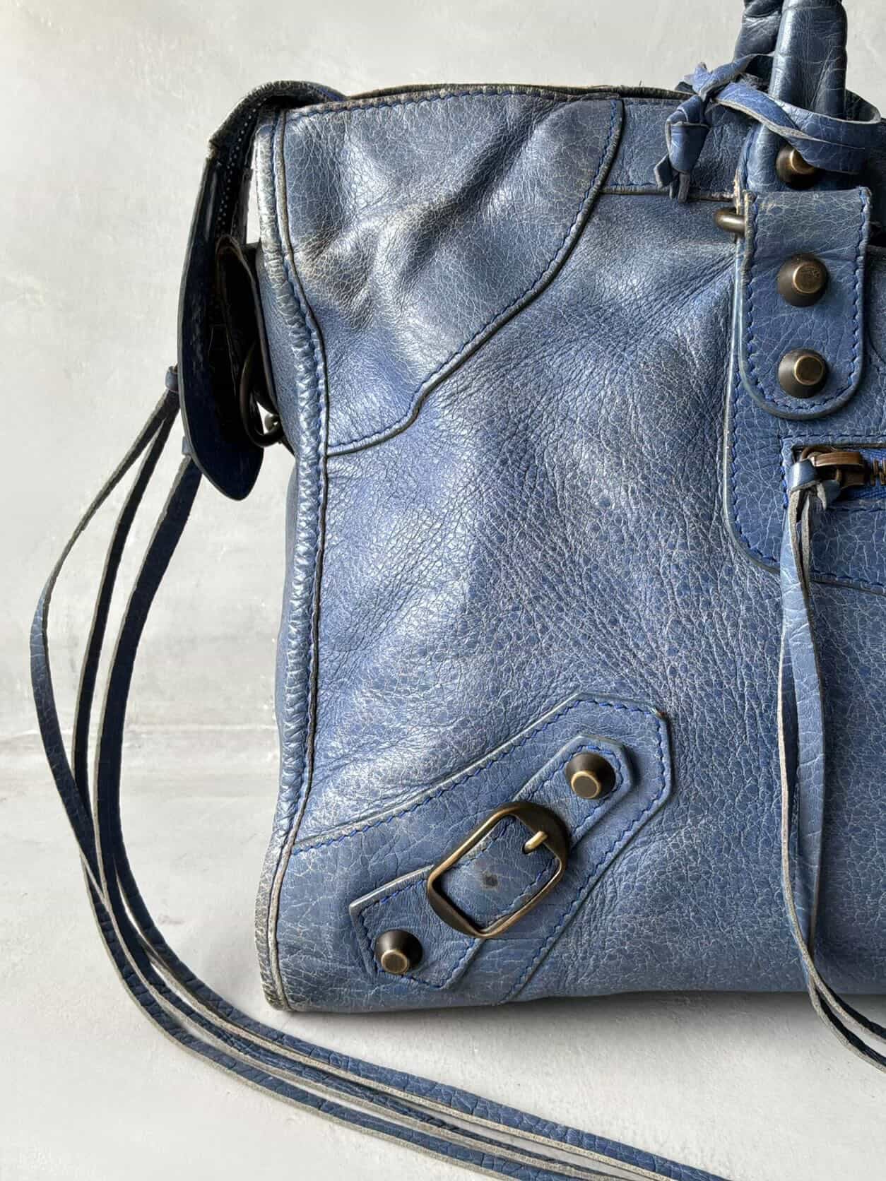 Balenciaga City Part Time Navy Lambskin Bag