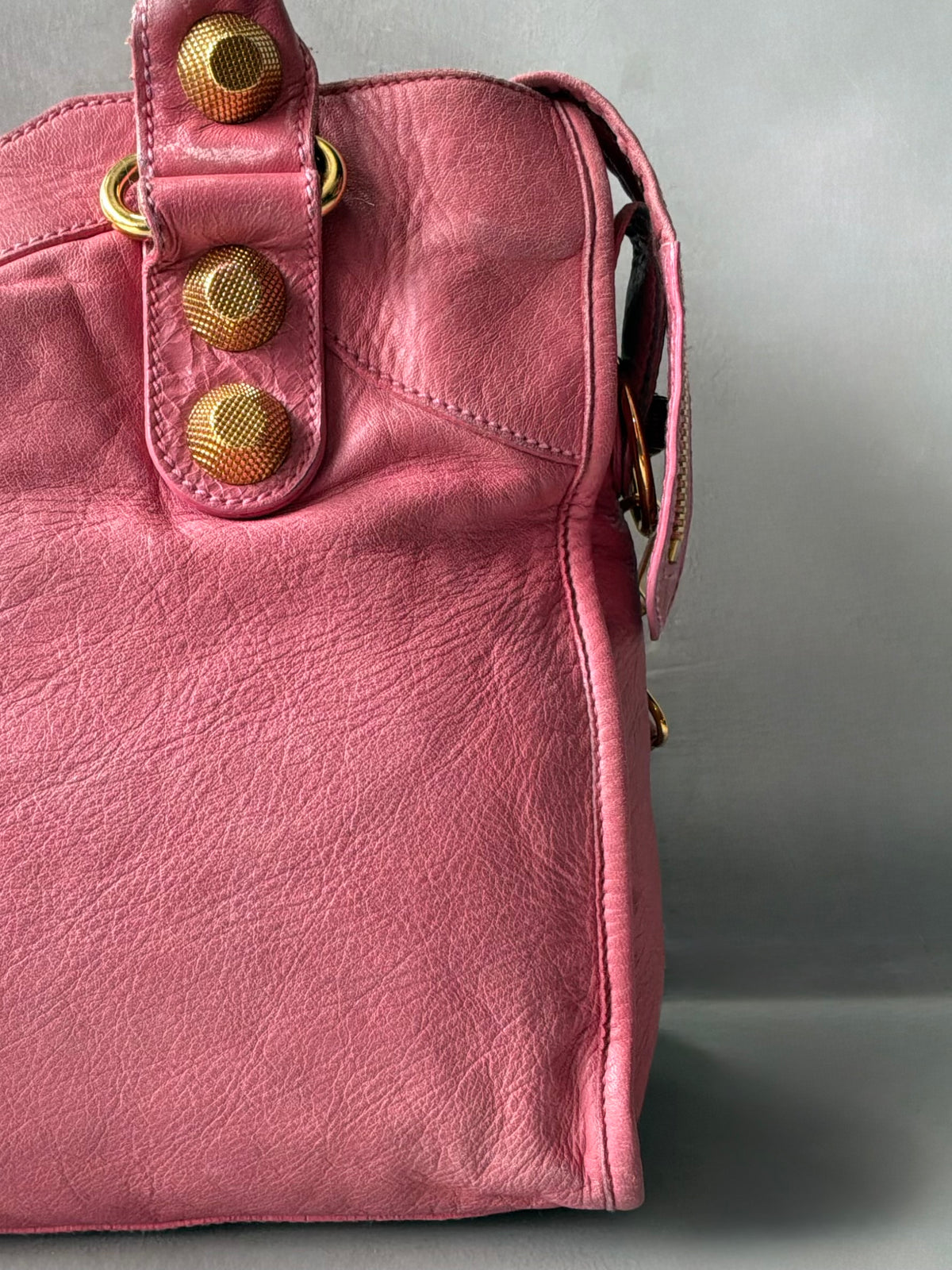 Balenciaga Classic City Pink on Gold Giant 21 Lambskin Bag