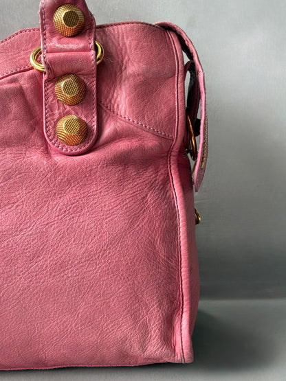 Balenciaga Classic City Pink on Gold Giant 21 Lambskin Bag