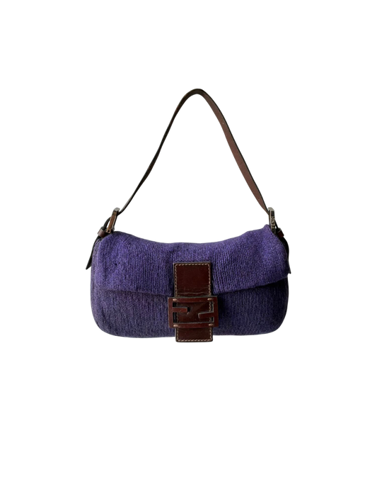 Fendi Wool Knit Wood Baguette Bag