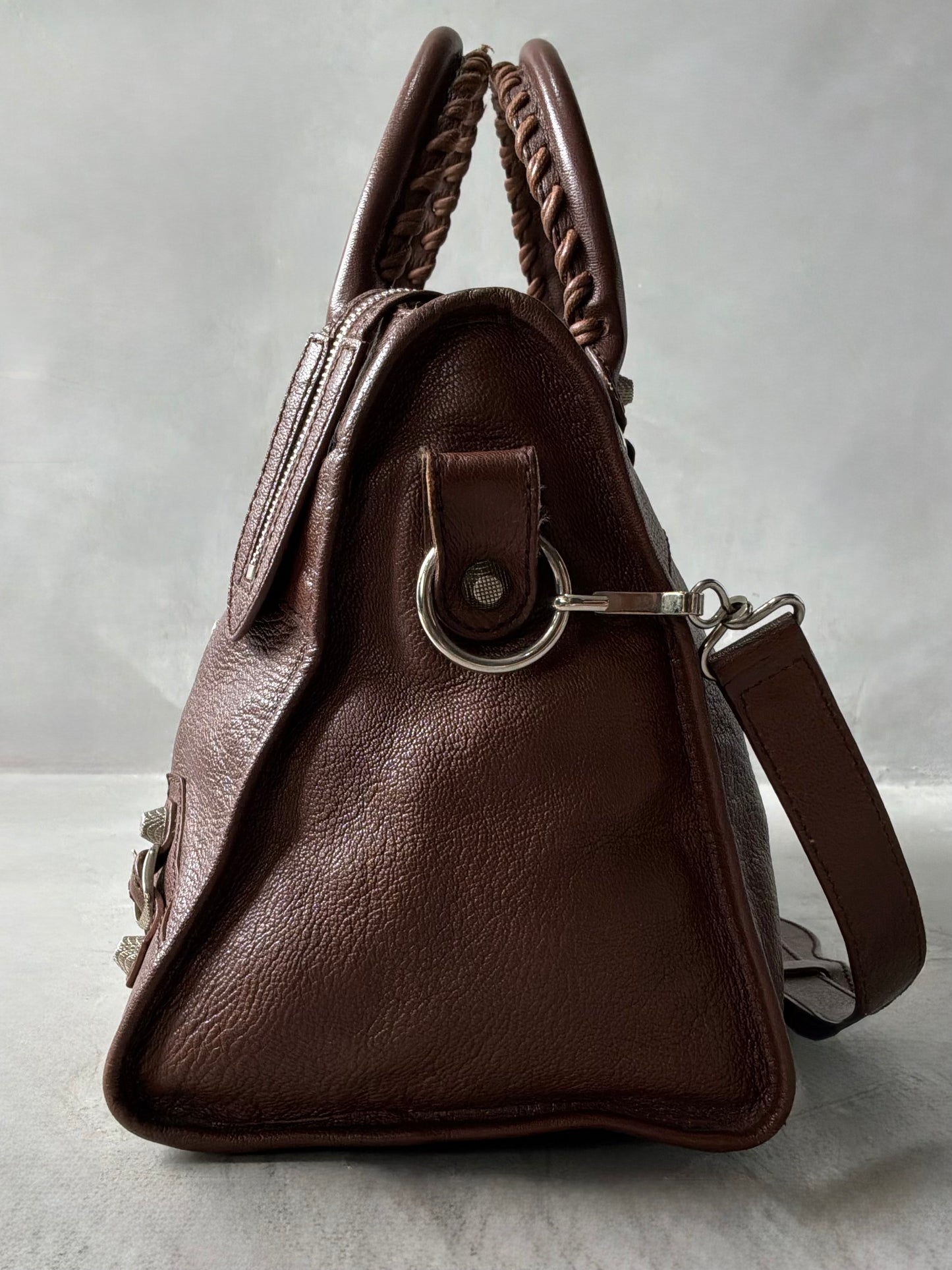 Balenciaga Part Time Chocolate Brown on Silver Lambskin Bag
