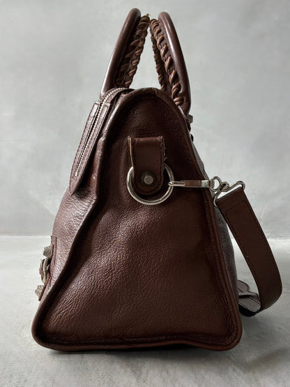 Balenciaga Part Time Chocolate Brown on Silver Lambskin Bag