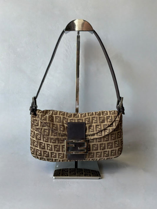 Fendi Zucchino Double Flap Baguette Bag