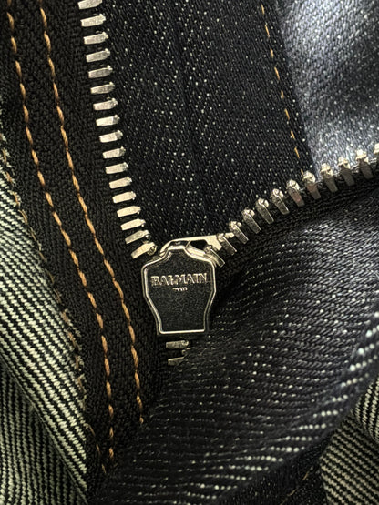 Balmain Homme Curved Cut Blue Denim Biker Jeans
