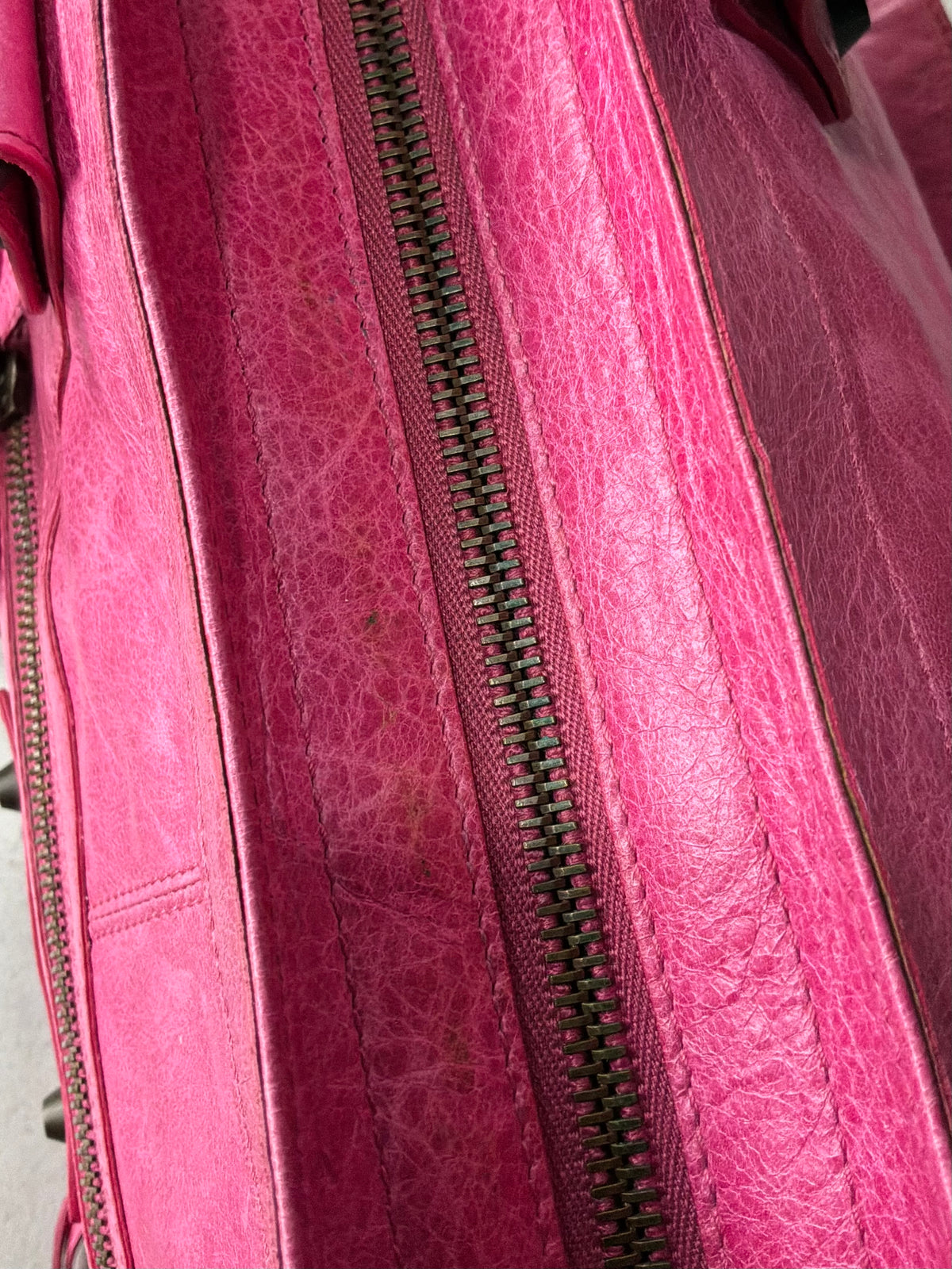 Balenciaga City Part Time Hot Pink on Brass Lambskin Bag
