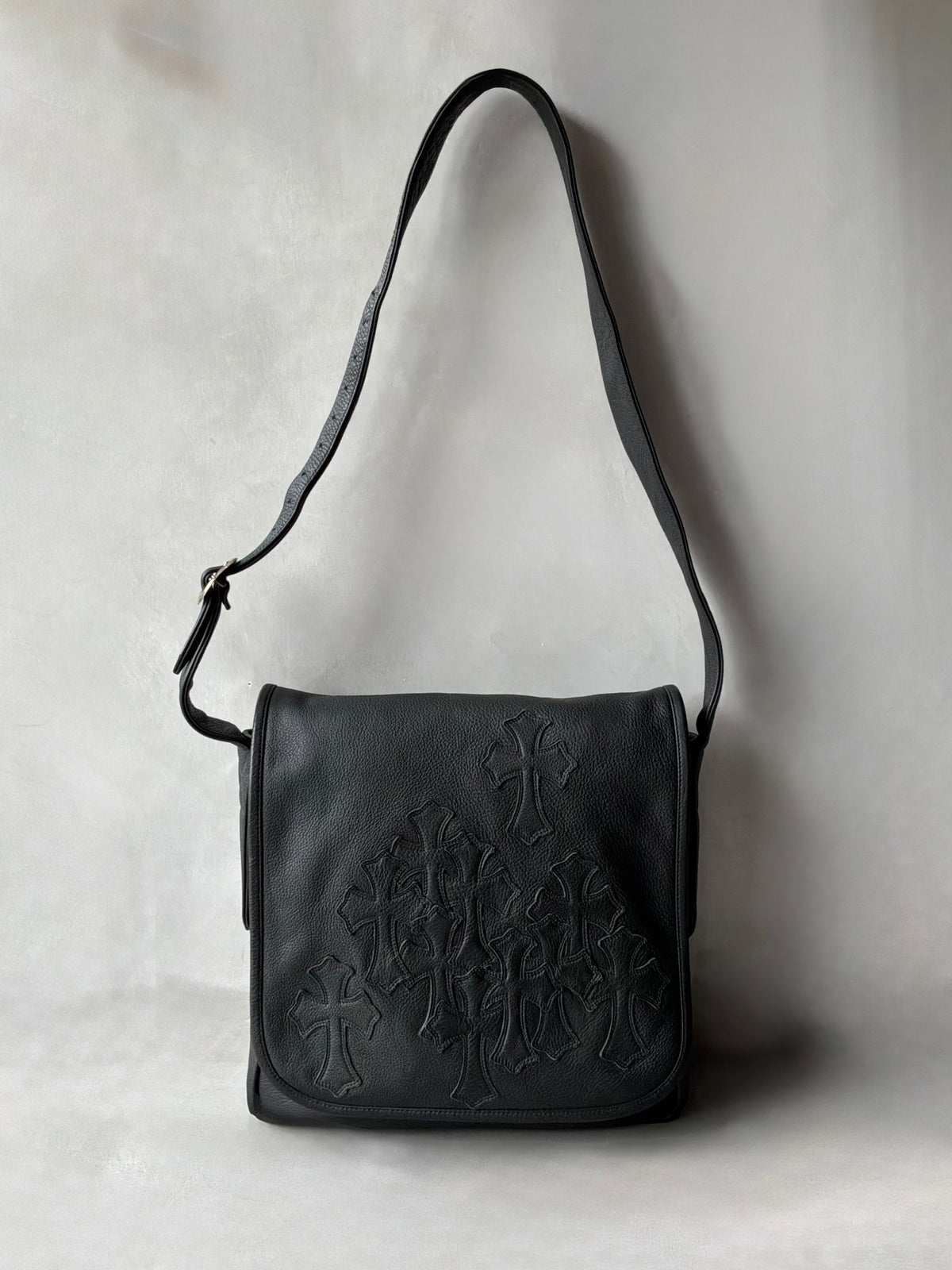 Chrome Hearts Cemetery Cross Patch Mail Leather Bag