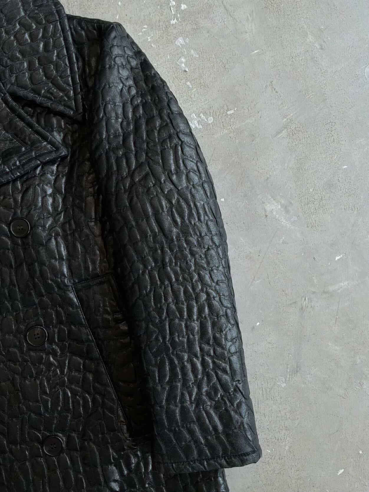 Saint Laurent Paris Crocodile Embossed Double Breasted Coat