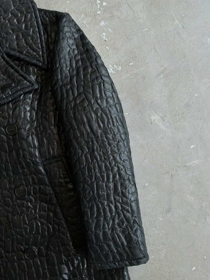 Saint Laurent Paris Crocodile Embossed Double Breasted Coat