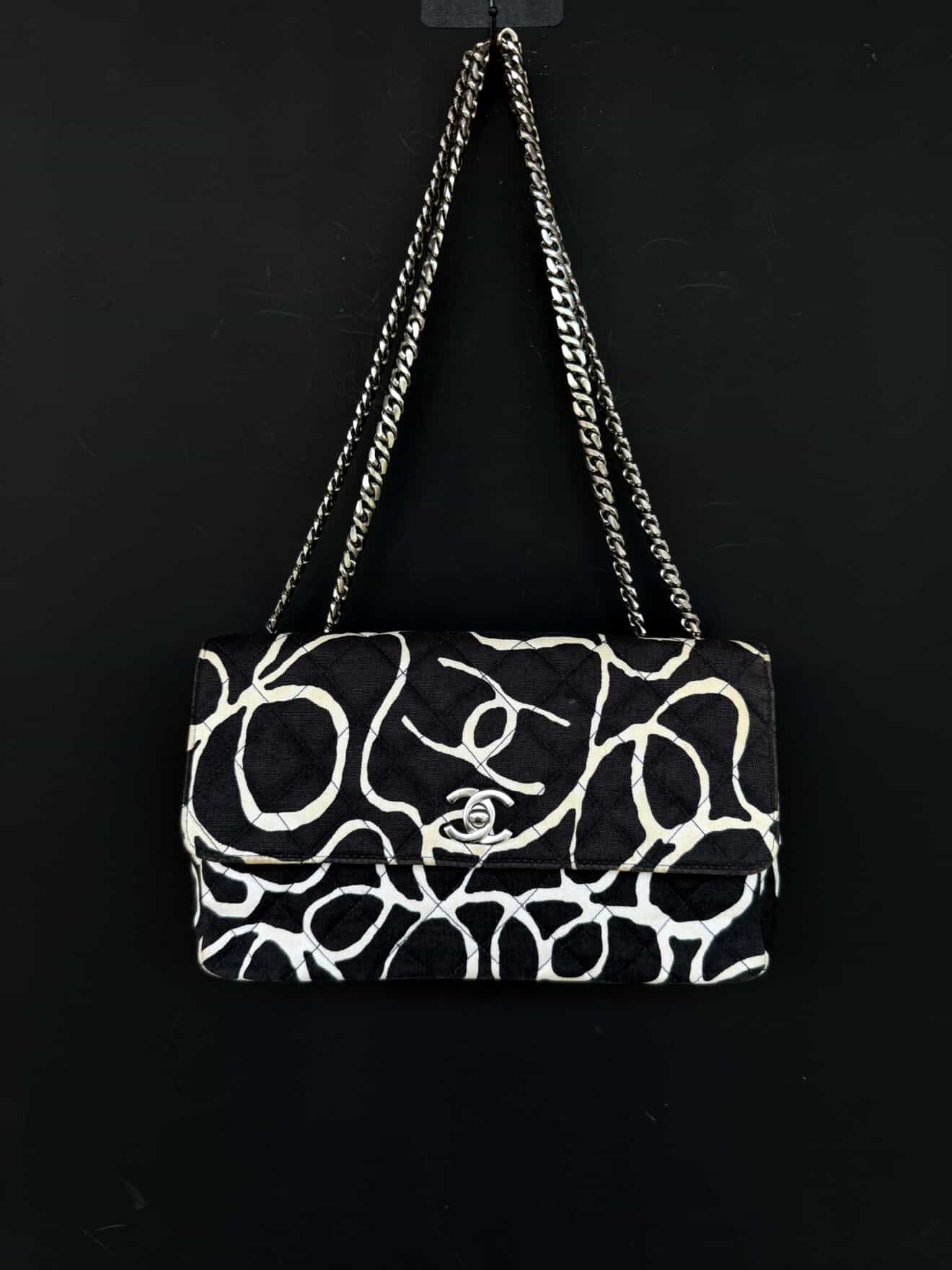 Chanel Vintage Scribble Print Single Flap Handbag