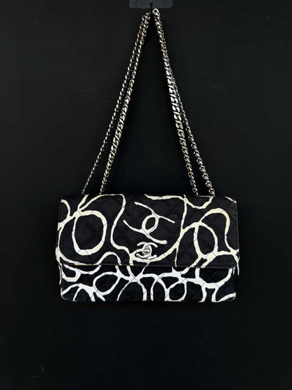 Chanel Vintage Scribble Print Single Flap Handbag