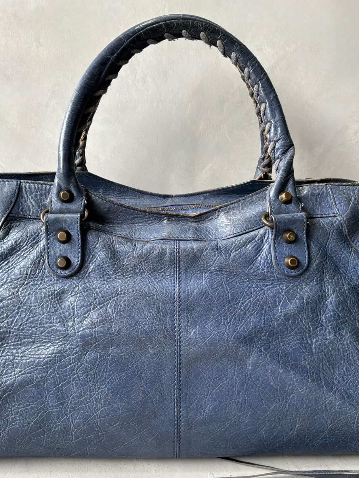 Balenciaga City Part Time Navy Lambskin Bag