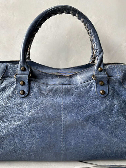 Balenciaga City Part Time Navy Lambskin Bag
