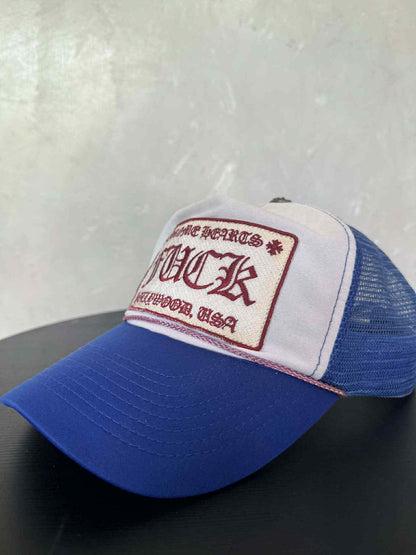 Chrome Hearts 90’s Red On Blue Fuck Tracker Hat