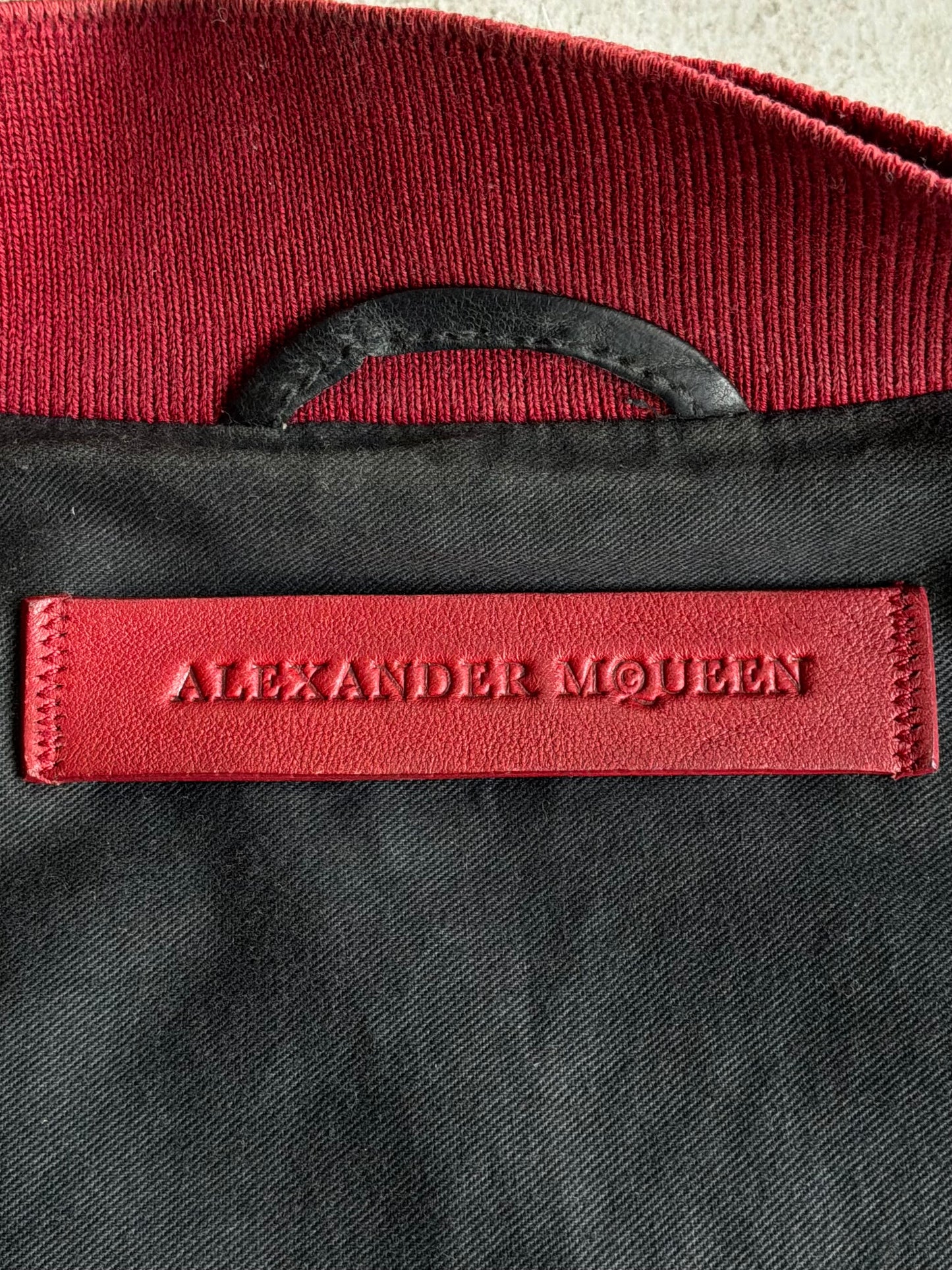 Alexander Mcqueen Black and Red Leather Bomber Jacket
