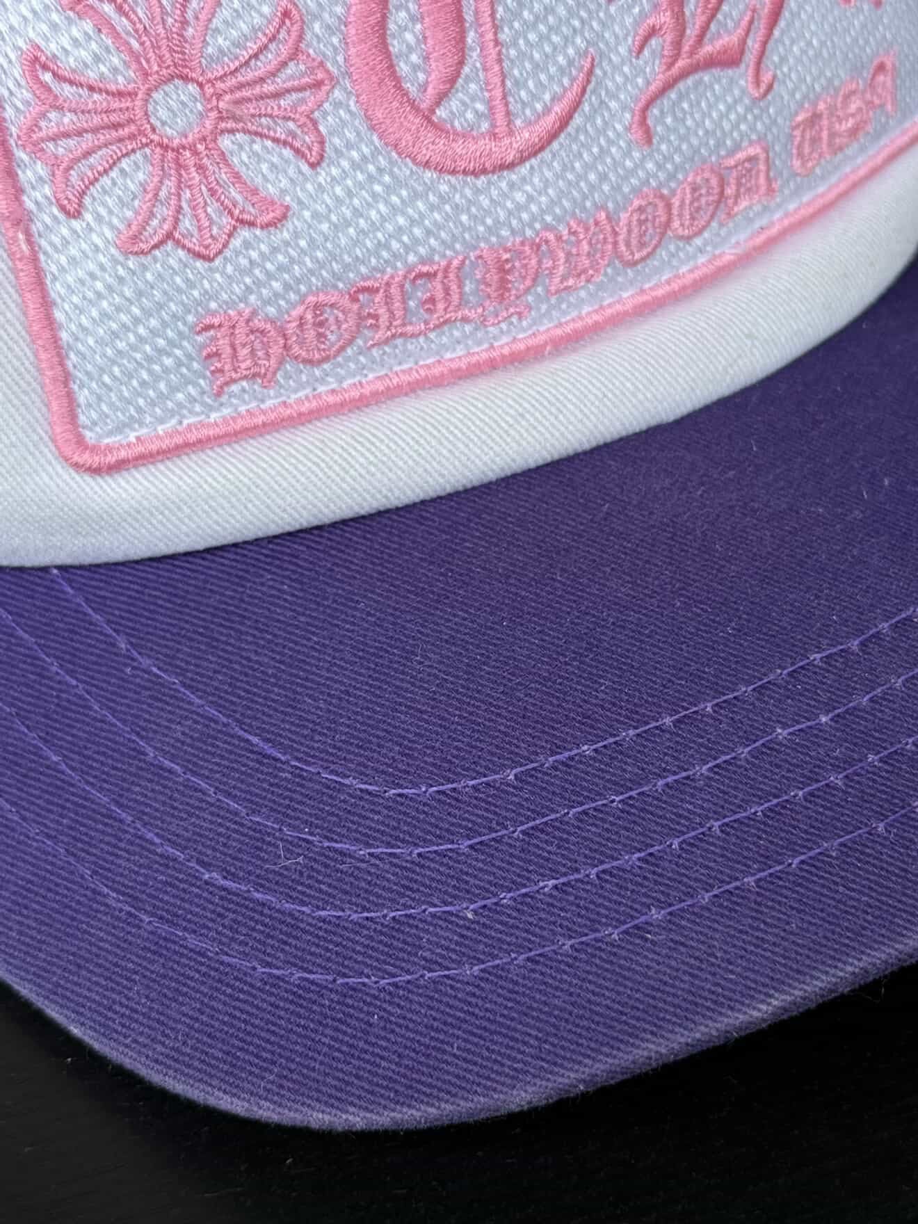 Chrome Hearts Hollywood Pink on Purple Trucker Hat