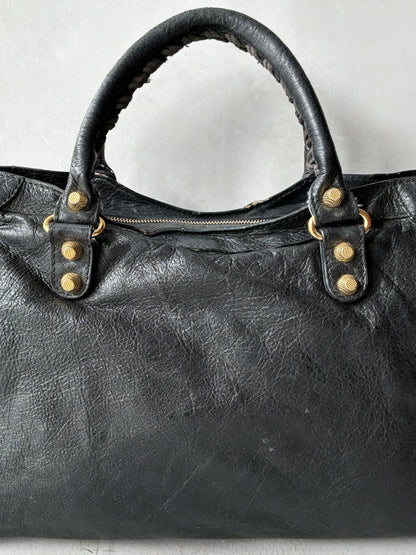 Balenciaga Classic City Black on Gold Giant 21 Lambskin Bag