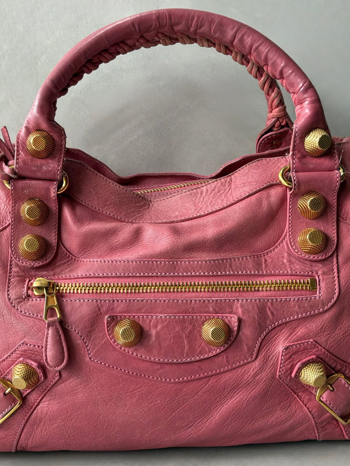 Balenciaga Classic City Pink on Gold Giant 21 Lambskin Bag