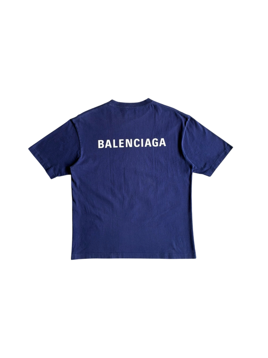 Balenciaga Script Mullet Blue Tee