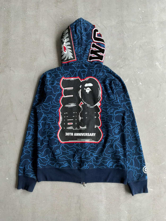 Bape 30th Anniversary Blue Camou Shark Full Zip Hoodie