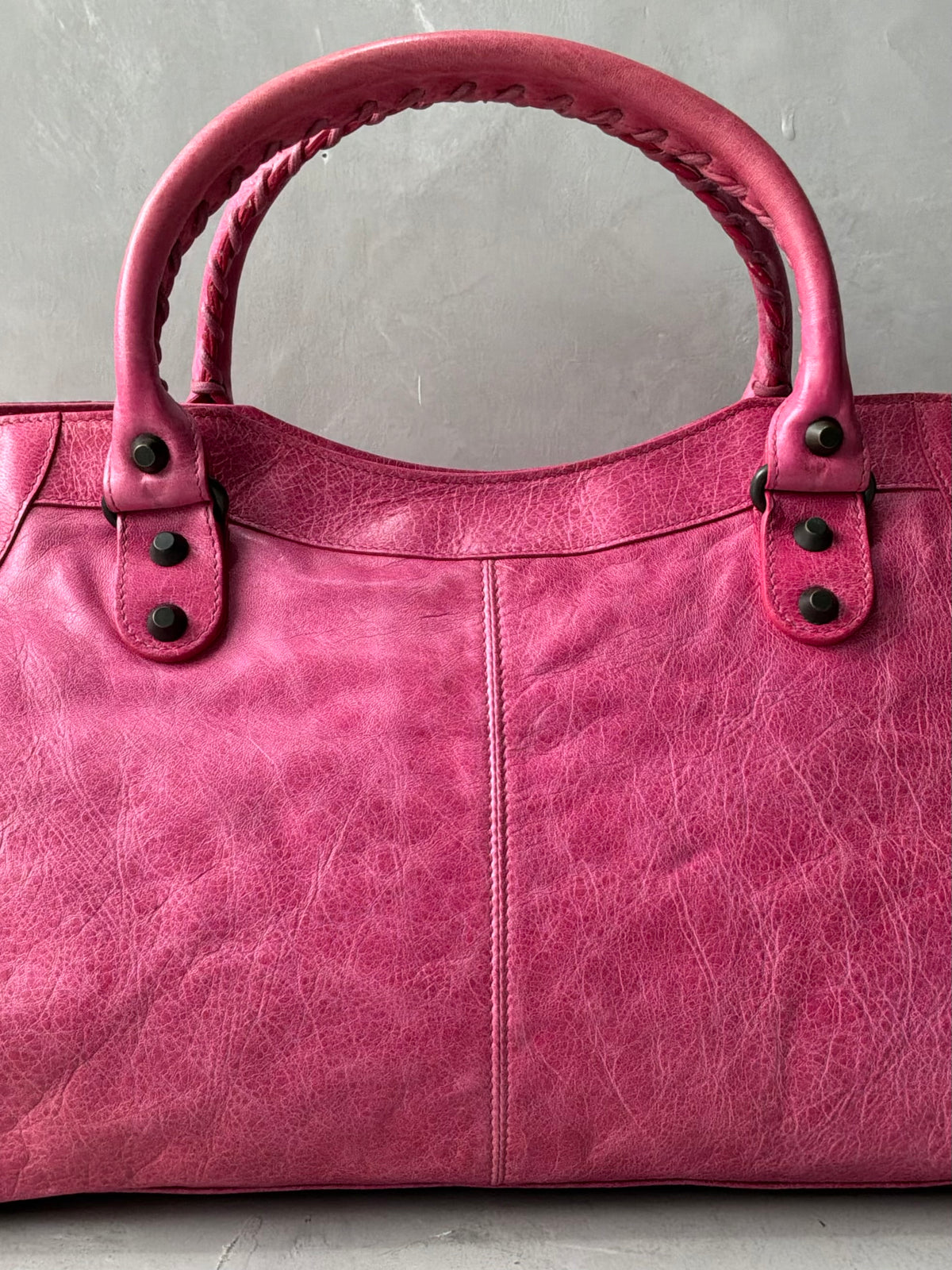 Balenciaga City Part Time Hot Pink on Brass Lambskin Bag