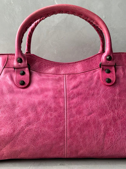 Balenciaga City Part Time Hot Pink on Brass Lambskin Bag