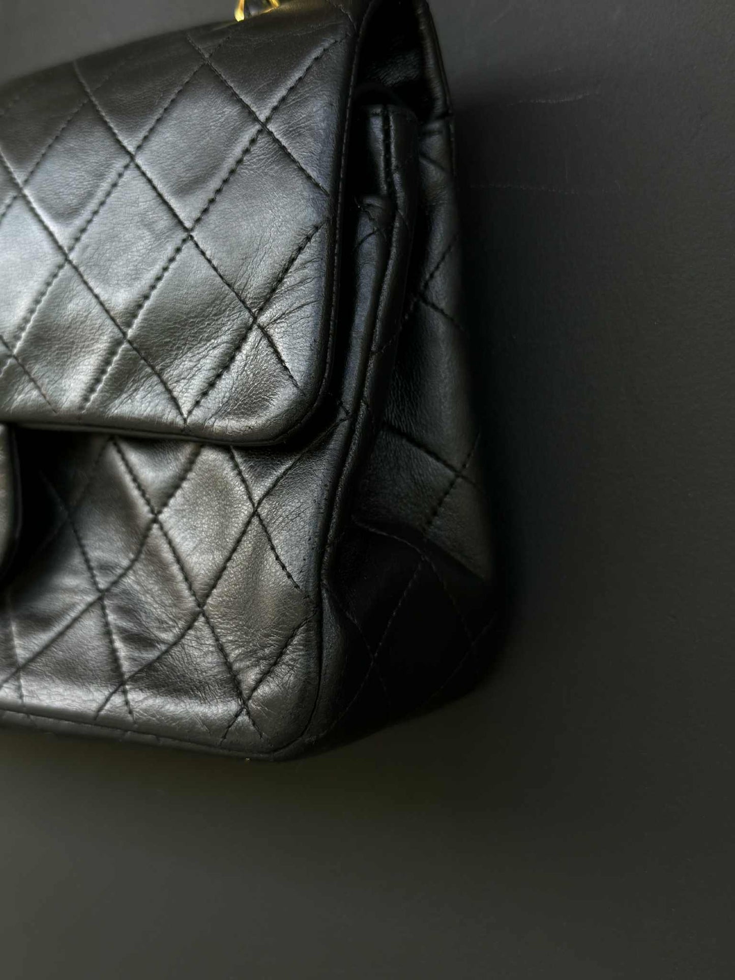 Chanel Vintage Gold on Black Meduim Double Flap Crossbody Bag