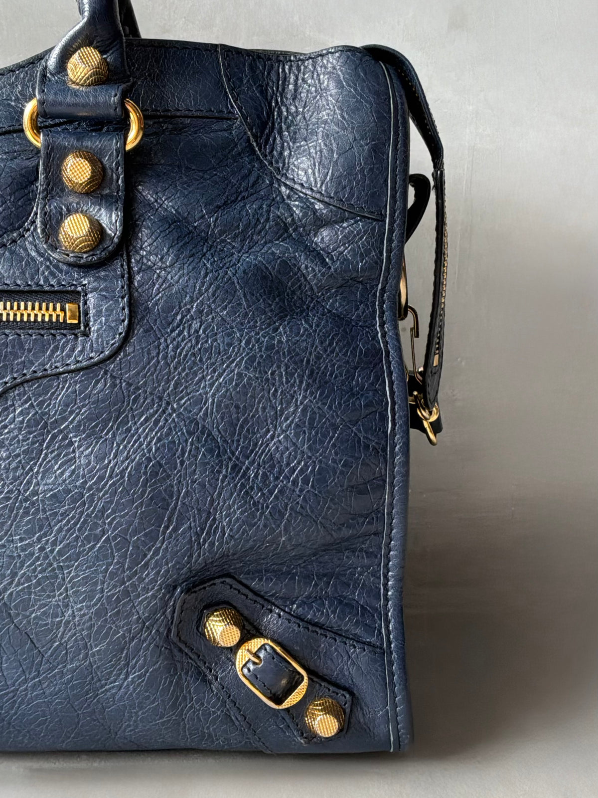 Balenciaga Classic City Navy on Gold Giant 12 Lambskin Bag