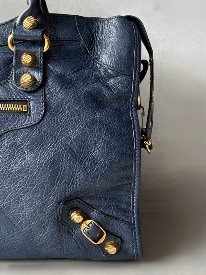 Balenciaga Classic City Navy on Gold Giant 12 Lambskin Bag