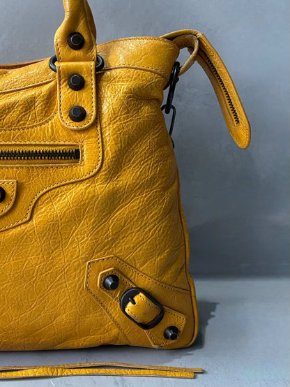 Balenciaga City Town Yellow Crossbody Lambskin Bag