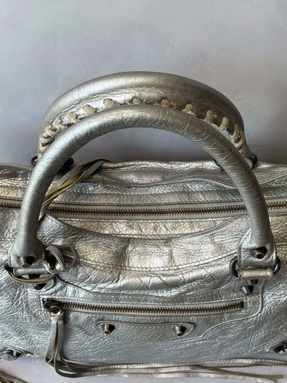 Balenciaga Classic City Metallic Silver Lambskin Bag