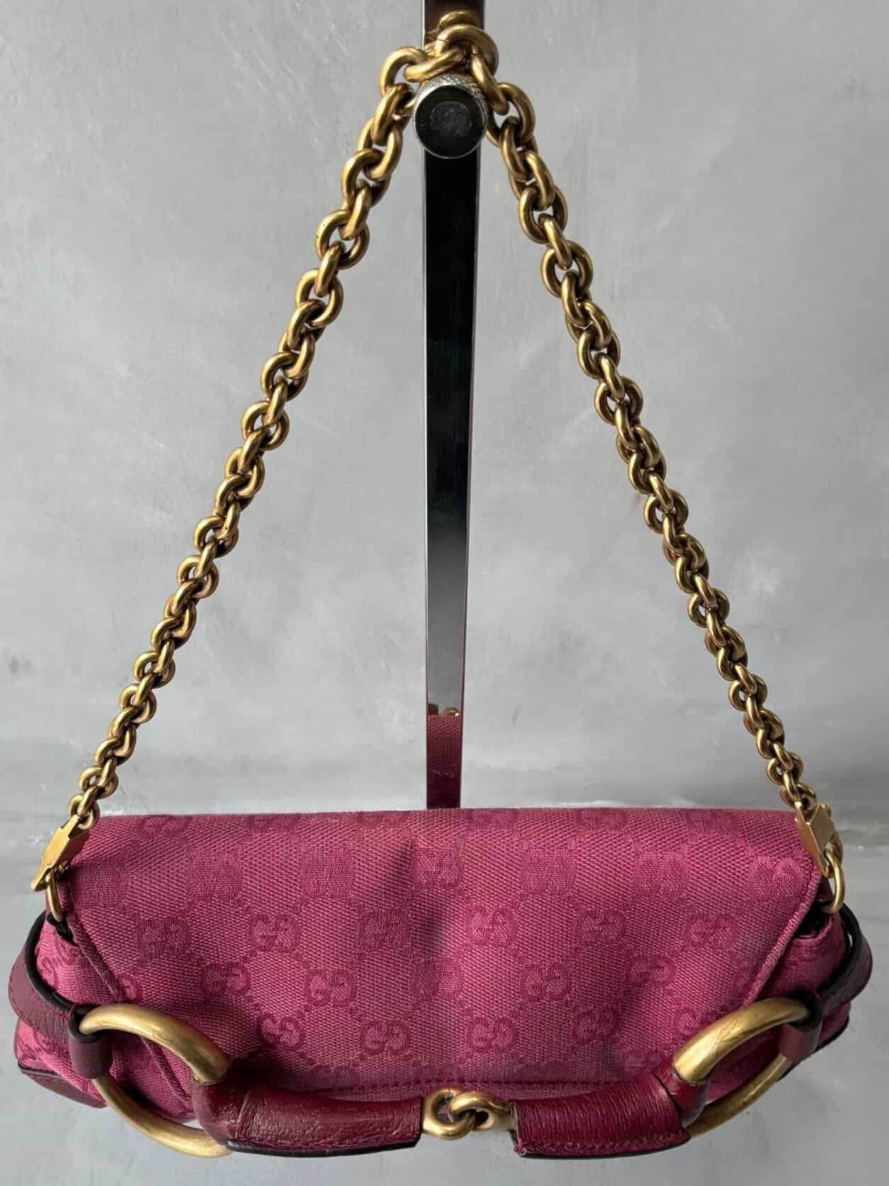 Gucci Pink Monogram Horsebit Chain Clutch/Shoulder Bag