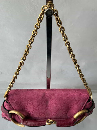 Gucci Pink Monogram Horsebit Chain Clutch/Shoulder Bag
