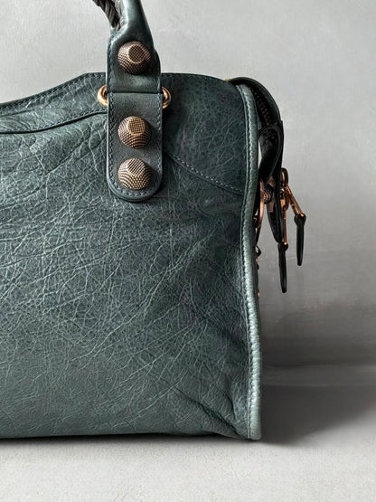 Balenciaga City Giant 21 Dark Green Lamb Skin Bag