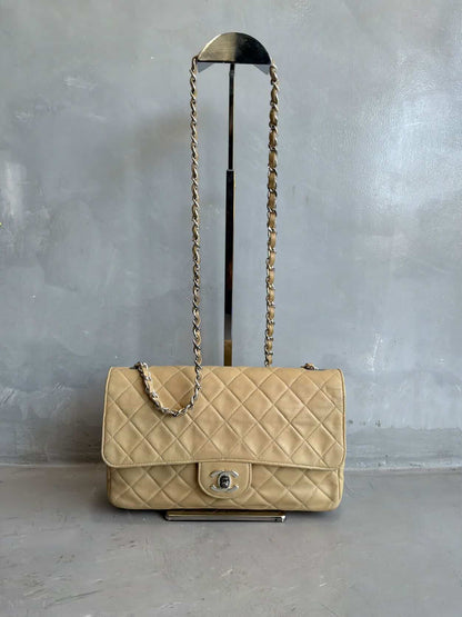 Chanel Classic Medium Single Flap Beige Crossbody Bag