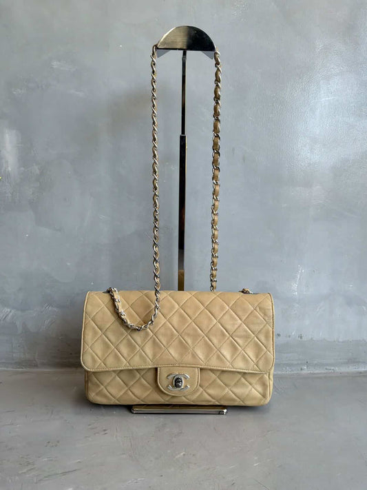 Chanel Classic Medium Single Flap Beige Crossbody Bag