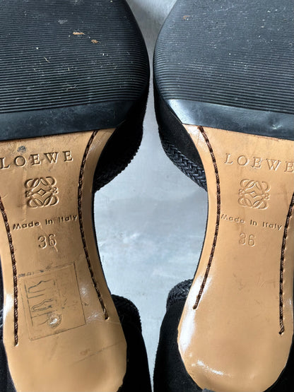 Vintage Loewe Suede Braided Peep Toe Heels