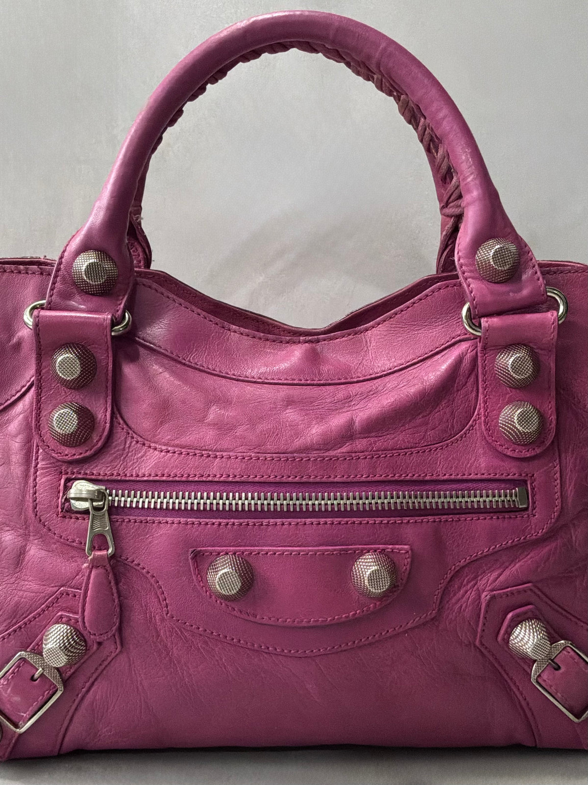 Balenciaga Classic City  Pink on Silver Giant 21 Lambskin Bag