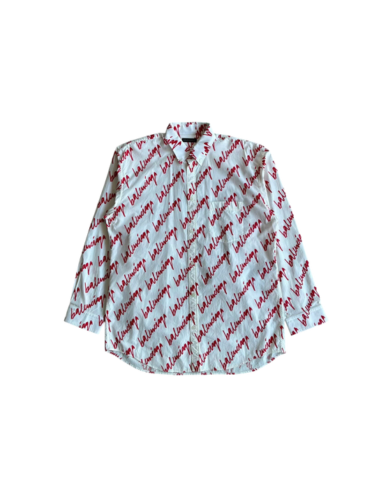 Balenciaga Lipstick Script All Over Print Shirt