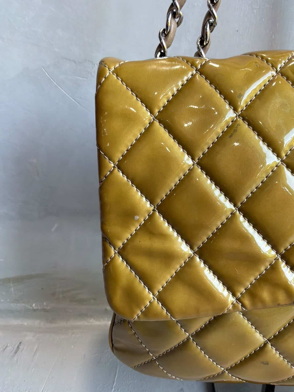 Chanel Classic Jumbo Single Flap Yellow Patent Handbag