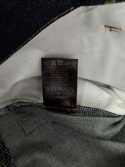 Balmain Homme Curved Cut Blue Denim Biker Jeans