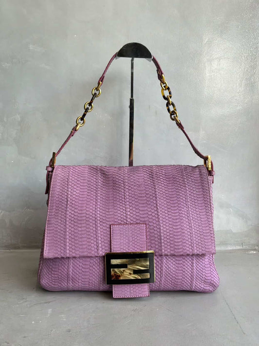 Fendi Python Leather Large Mamma Baguette Bag