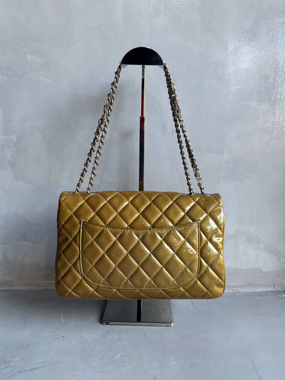 Chanel Classic Jumbo Single Flap Yellow Patent Handbag