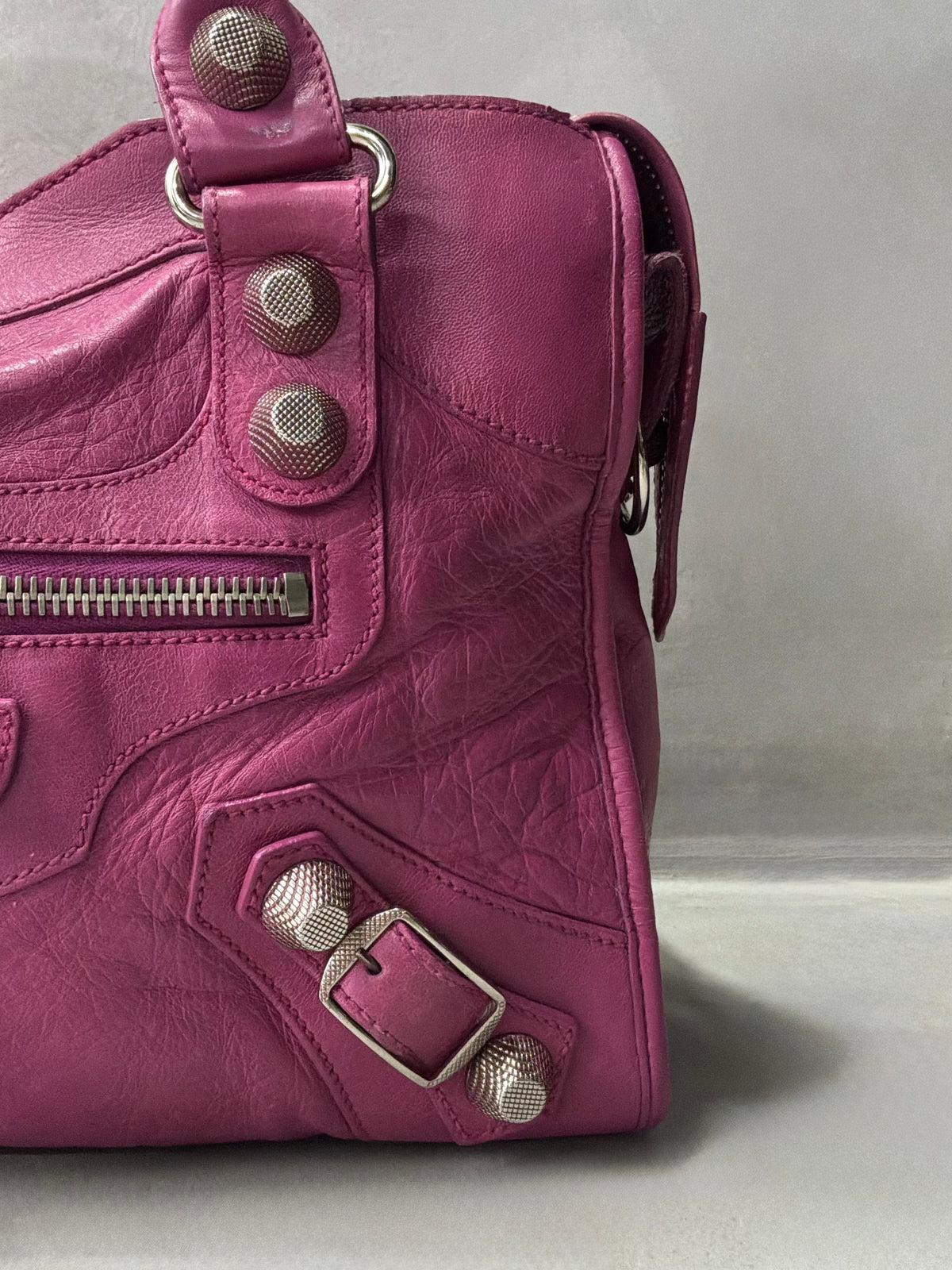 Balenciaga Classic City  Pink on Silver Giant 21 Lambskin Bag