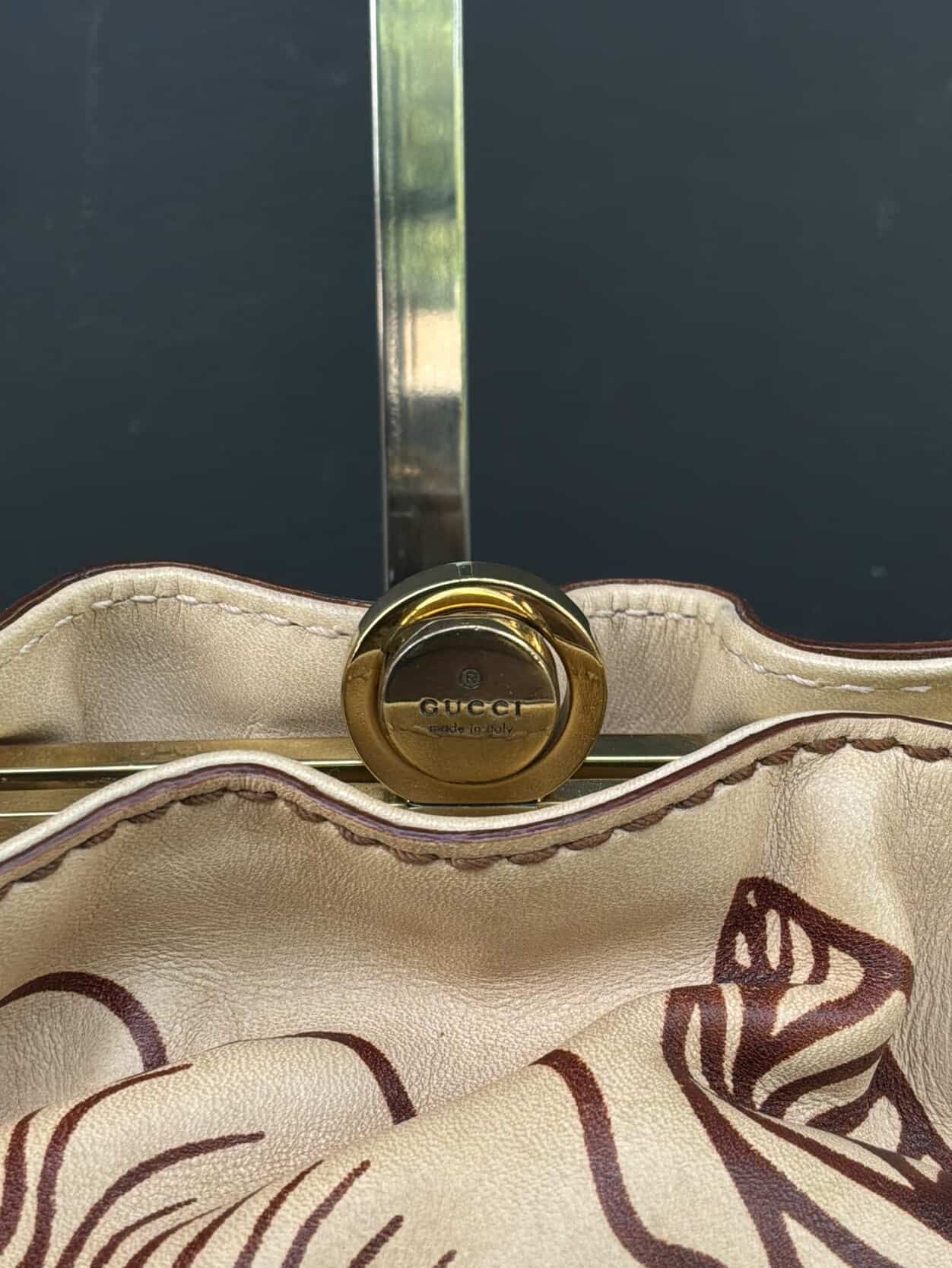 Gucci Tom Ford Era Leather Tattoo Floral Bamboo Handbag